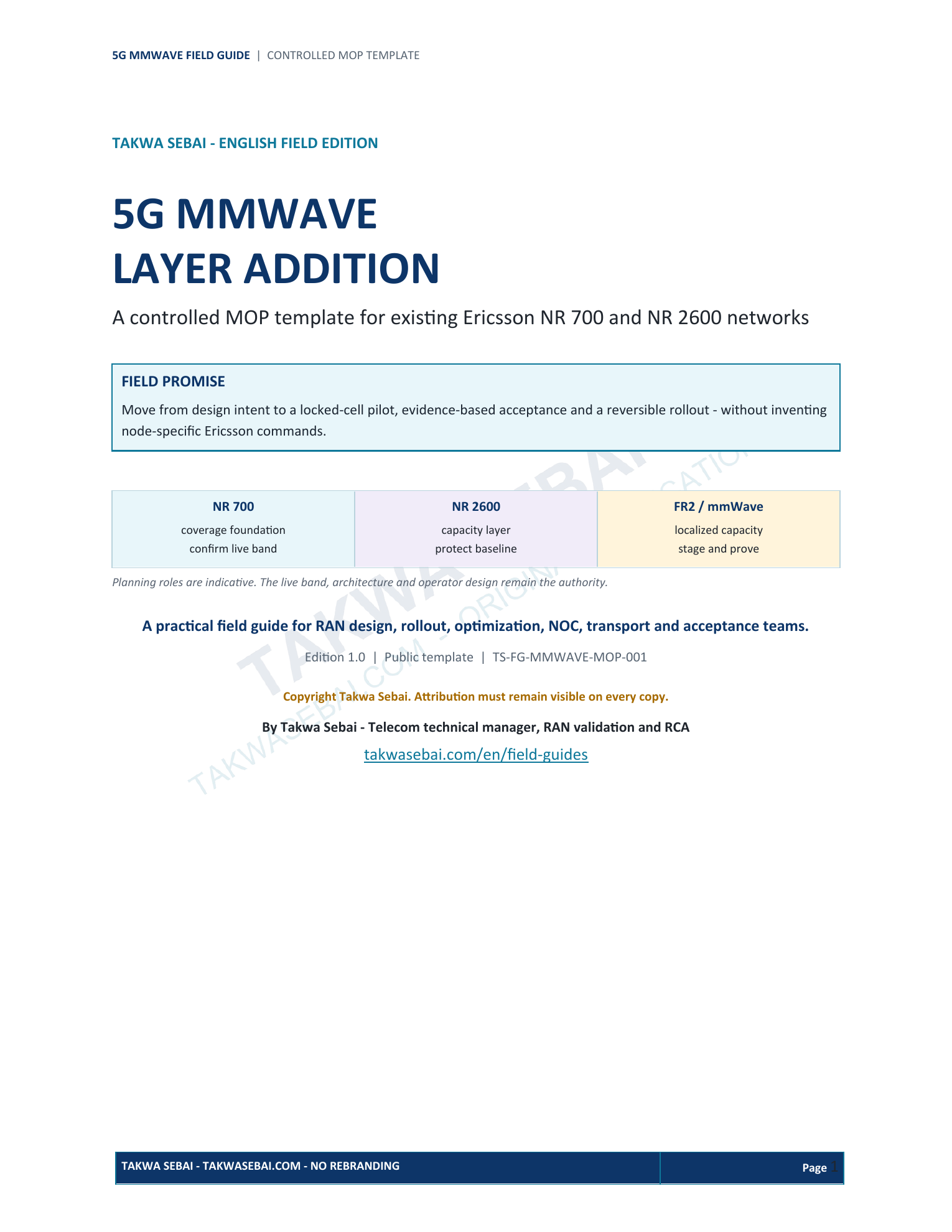 Couverture du MOP terrain 5G mmWave Layer Addition